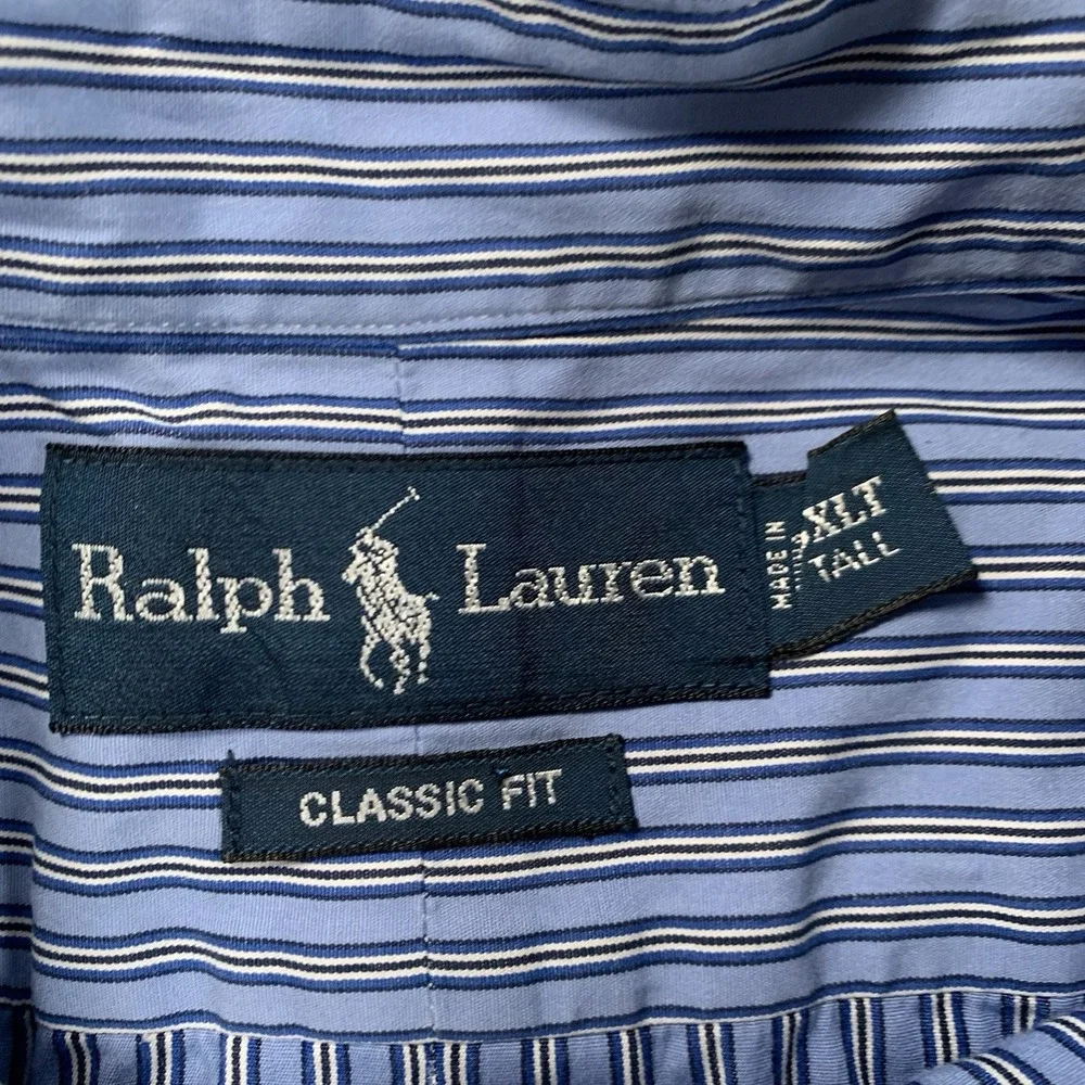 Ralph Lauren Men's Size XLT TALL Classic Fit Blue Striped Button‎ Down Shirt